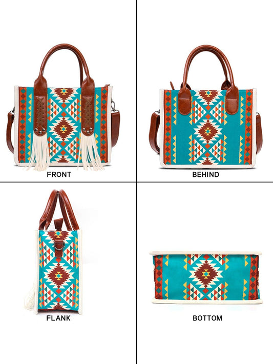 White Fringe Aztec Western Tote Bag