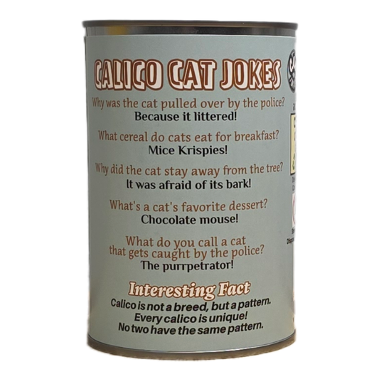 Canned Calico Cat | Stuffed Animal Cat Plush w/Jokes
