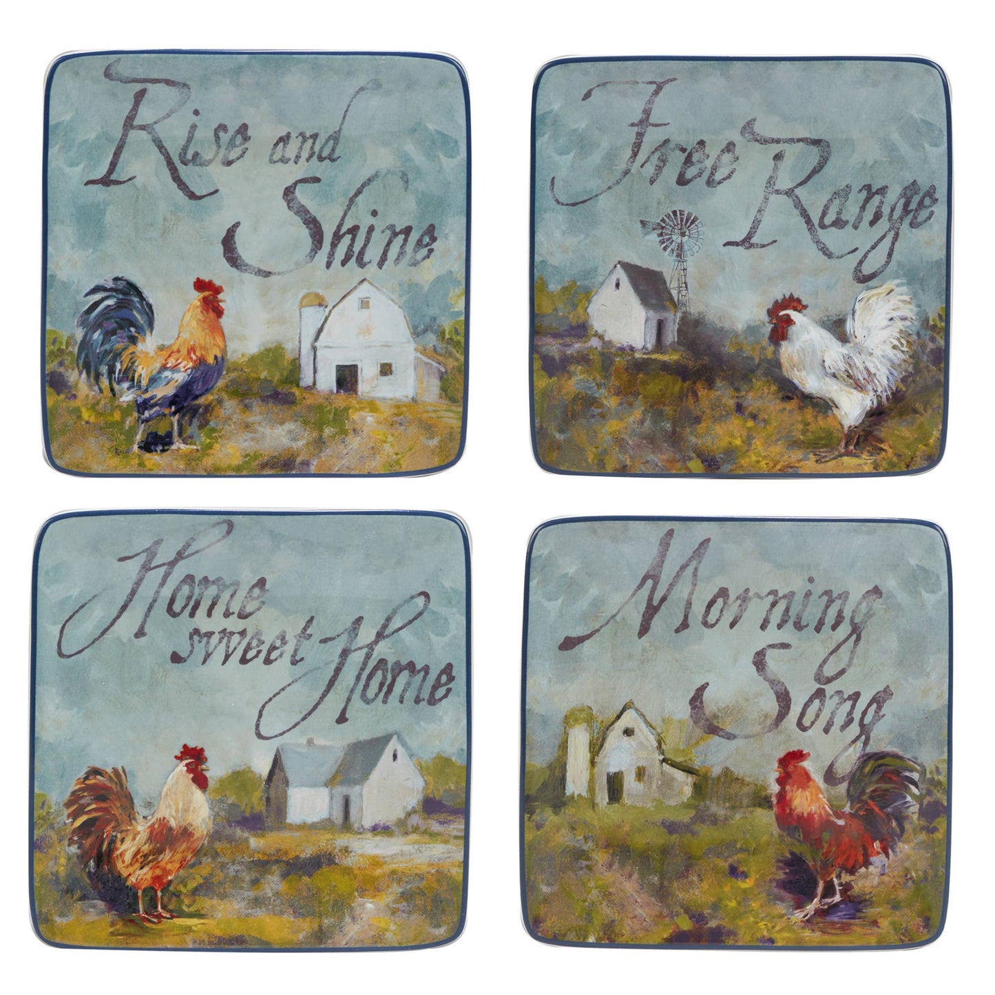 Rooster Meadow Canape Plates 6in 4 asst.