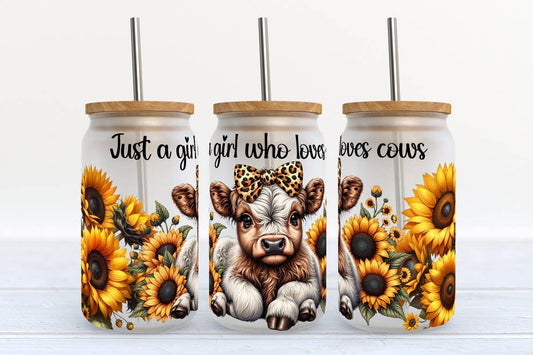 Just a Girl Who Loves Cows 16oz Frosted Libbey Glass Tumbler