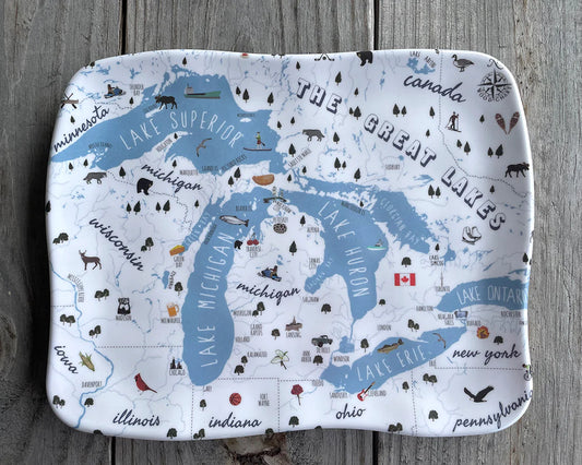 MELAMINE TRAY 10"X8" GREAT LAKES MAP