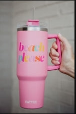 Light Pink Beach Please Tumbler Cup w/Handle