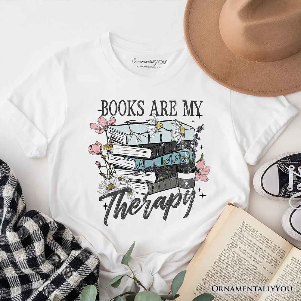 Books Are My Therapy Floral Vintage T-Shirt, Bookworms Tee