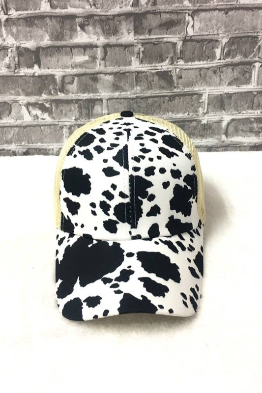 COW PRINT WESTERN BASEBALL HAT MESH CAP
