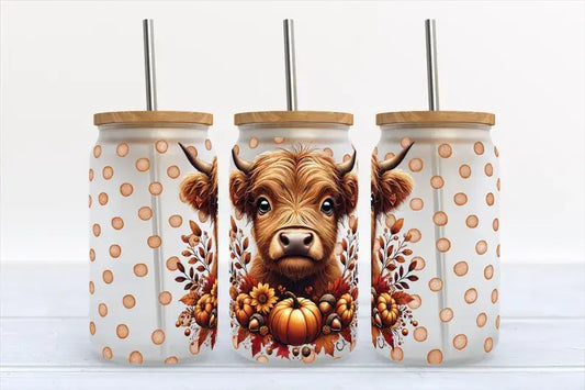 Orange Cow Pumpkin 16oz Frosted Libbey Glass Tumbler
