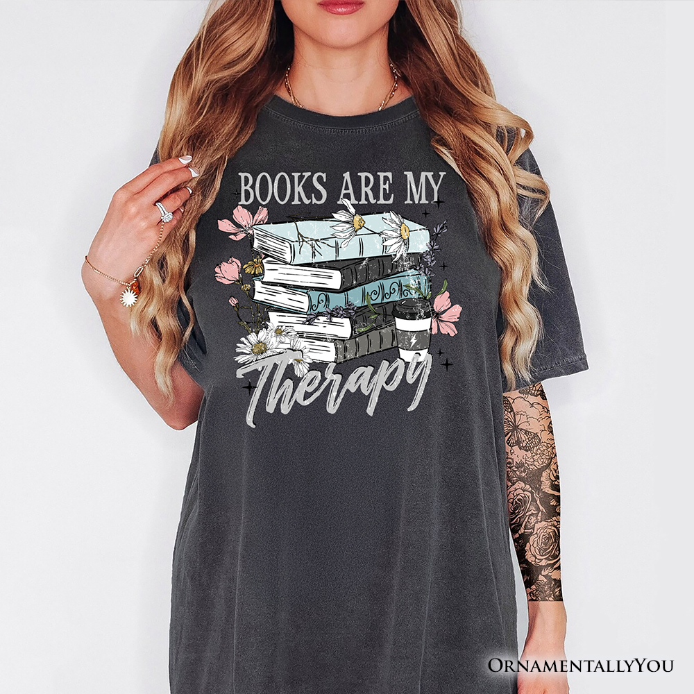 Books Are My Therapy Floral Vintage T-Shirt, Bookworms Tee