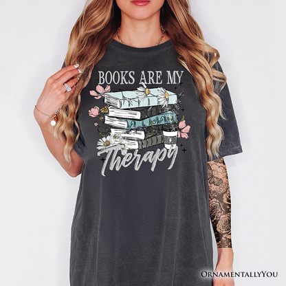 Books Are My Therapy Floral Vintage T-Shirt, Bookworms Tee