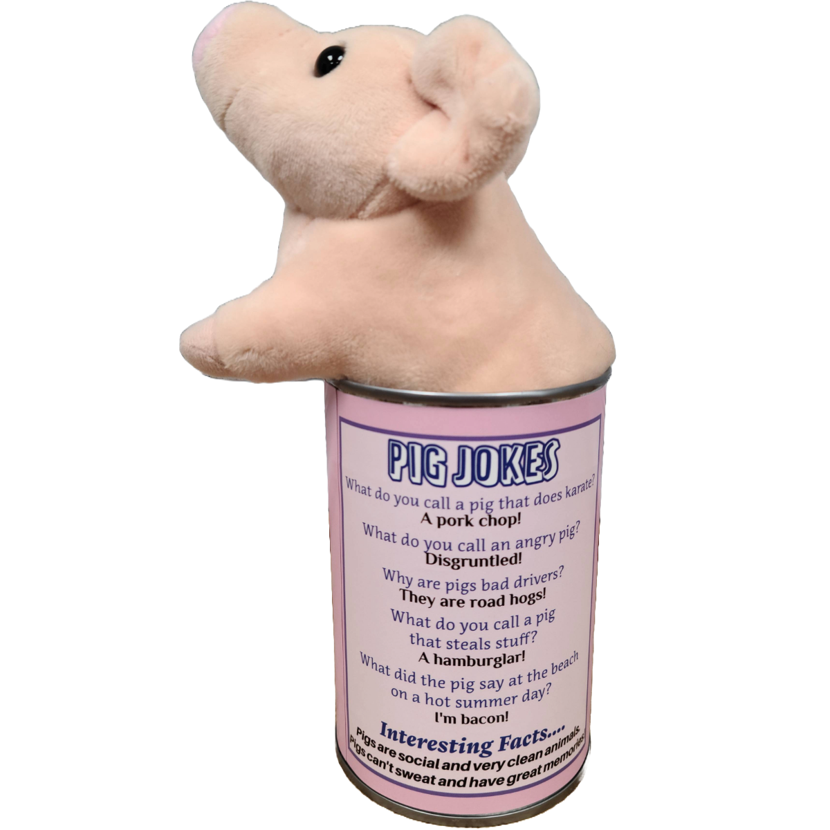 Canned Pig | Stuffed Farm Animal Plush w/Funny Jokes