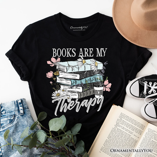 Books Are My Therapy Floral Vintage T-Shirt, Bookworms Tee
