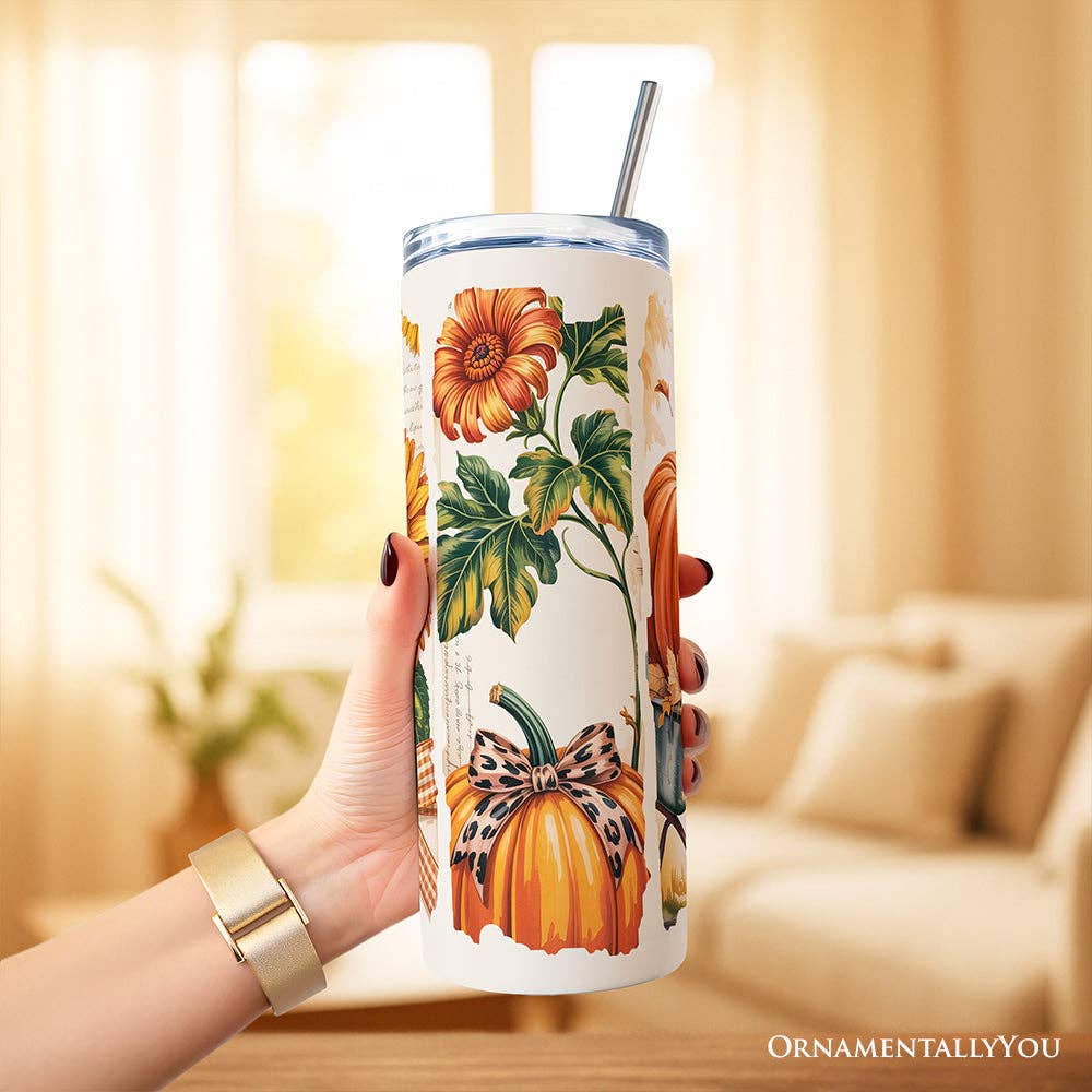 Pumpkin Season Tumbler with Lid and Stainless-Steel Straw, Fall Sunflower