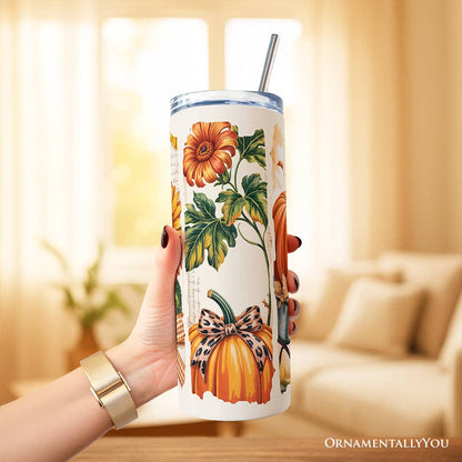 Pumpkin Season Tumbler with Lid and Stainless-Steel Straw, Fall Sunflower