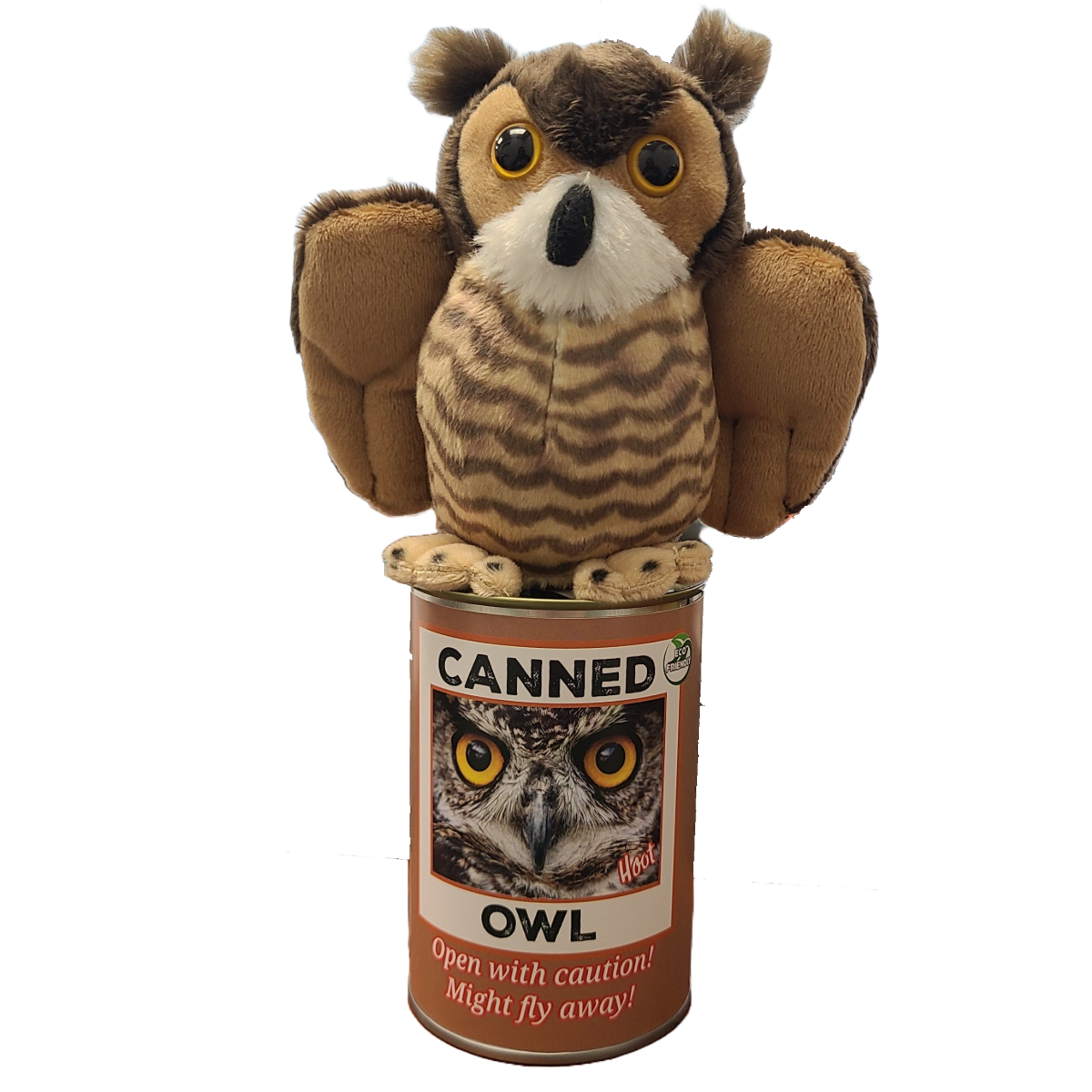Hoot the Canned Owl Stuffed Animal Plush in Can Funny Jokes
