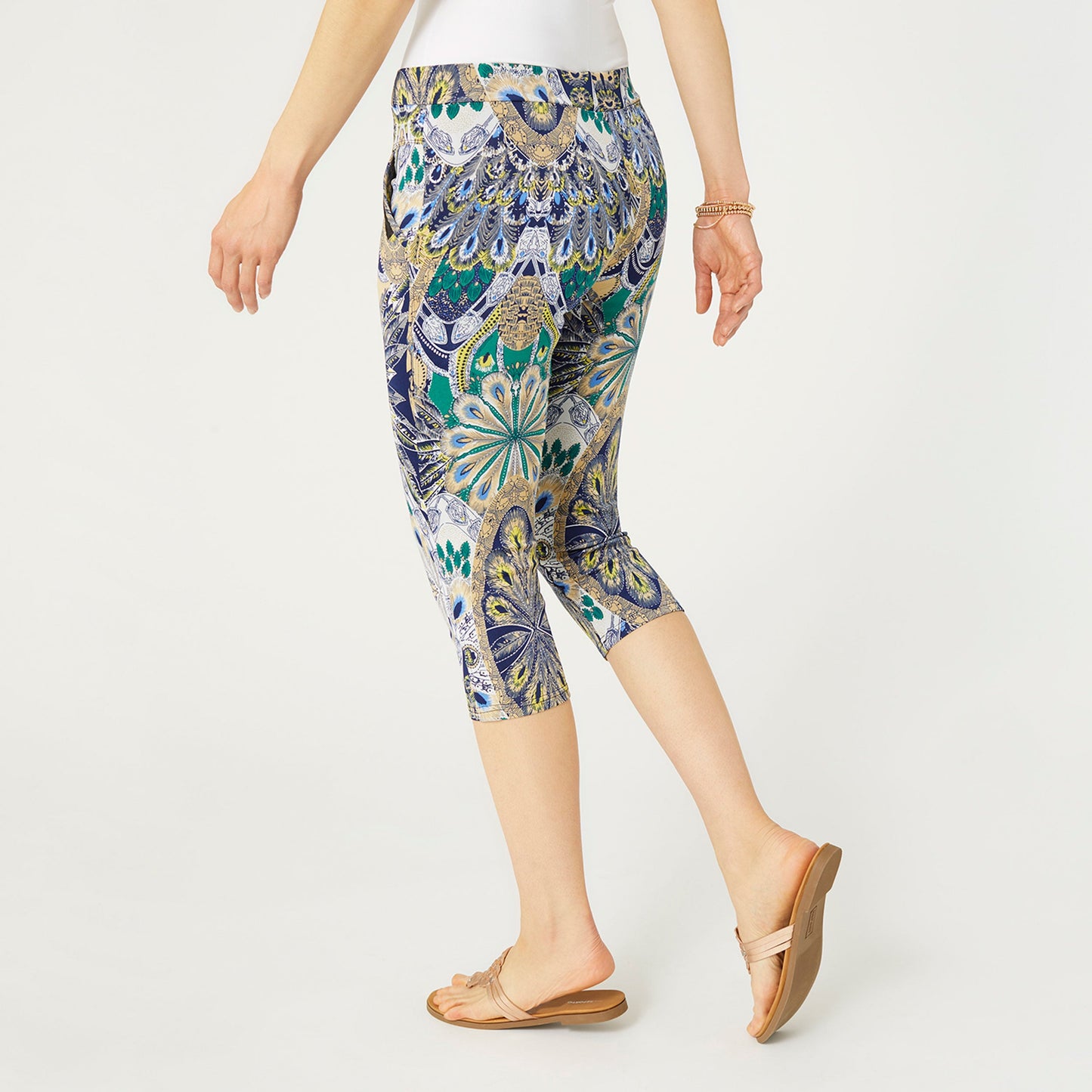 PRINTED JASMINE CAPRI ZIP POCKET LEGGINGS NAVY/GREEN