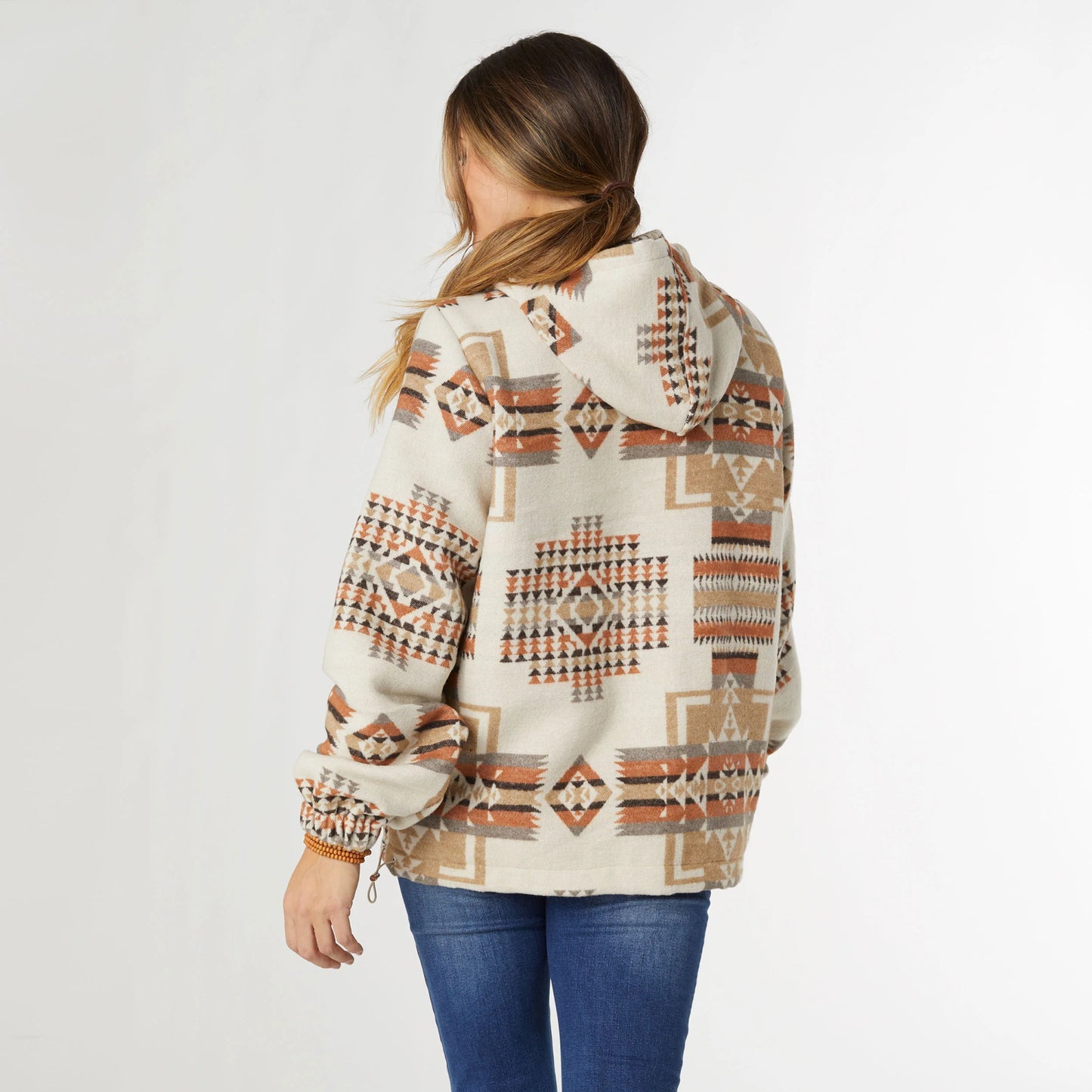 LIONA AZTEC PULLOVER SHACKET CREAM/RUST