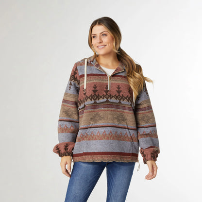 LIONA AZTEC PULLOVER SHACKET BLUE/TAUPE