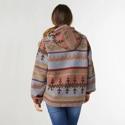 LIONA AZTEC PULLOVER SHACKET BLUE/TAUPE