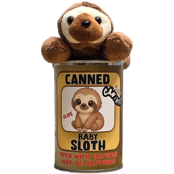 Canned Baby Sloth | Stuffed Mini Sloth Plush w/Jokes
