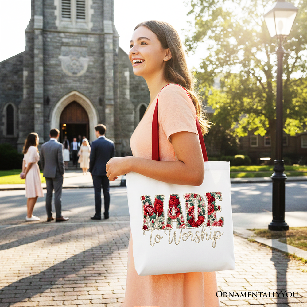 Made to Worship Printed Faux Yarn Crochet Christian Tote Bag