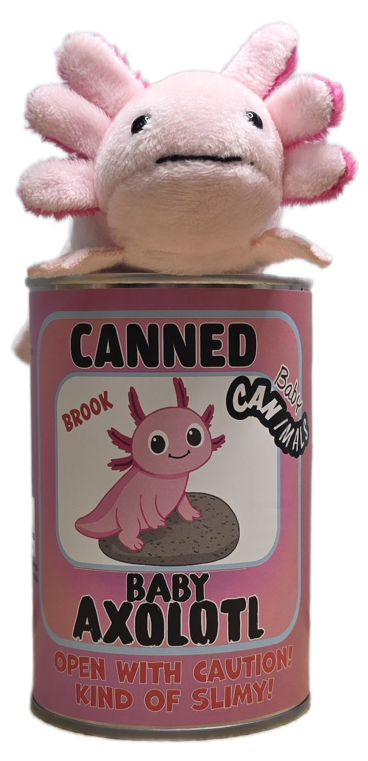 Canned Baby Axolotl | Stuffed Mini Axolotl Plush w/Jokes