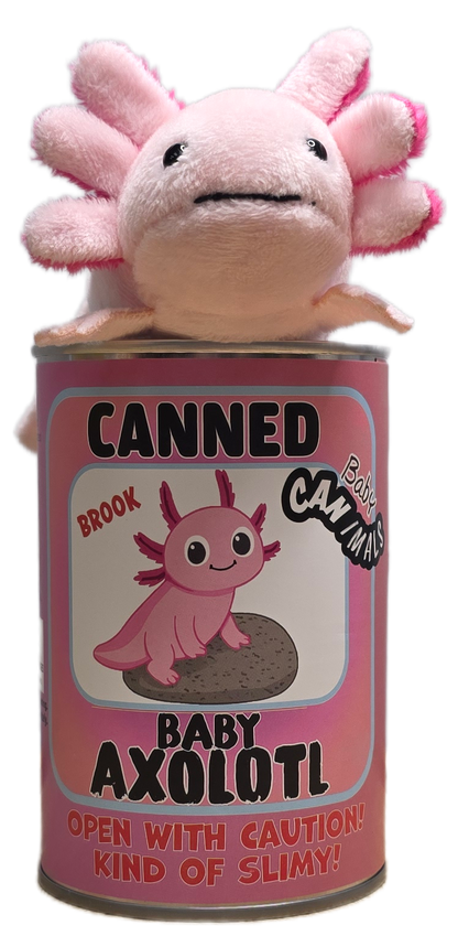 Canned Baby Axolotl | Stuffed Mini Axolotl Plush w/Jokes