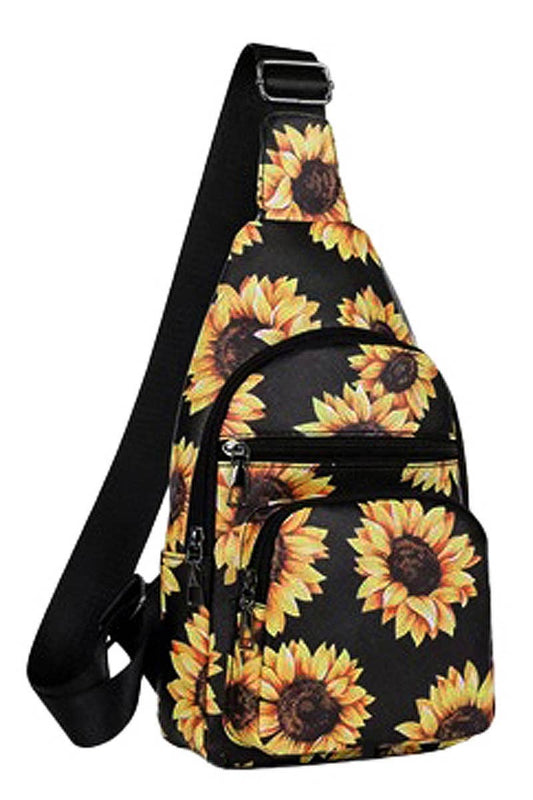 Sunflower Floral Vegan Leather Sling Bag