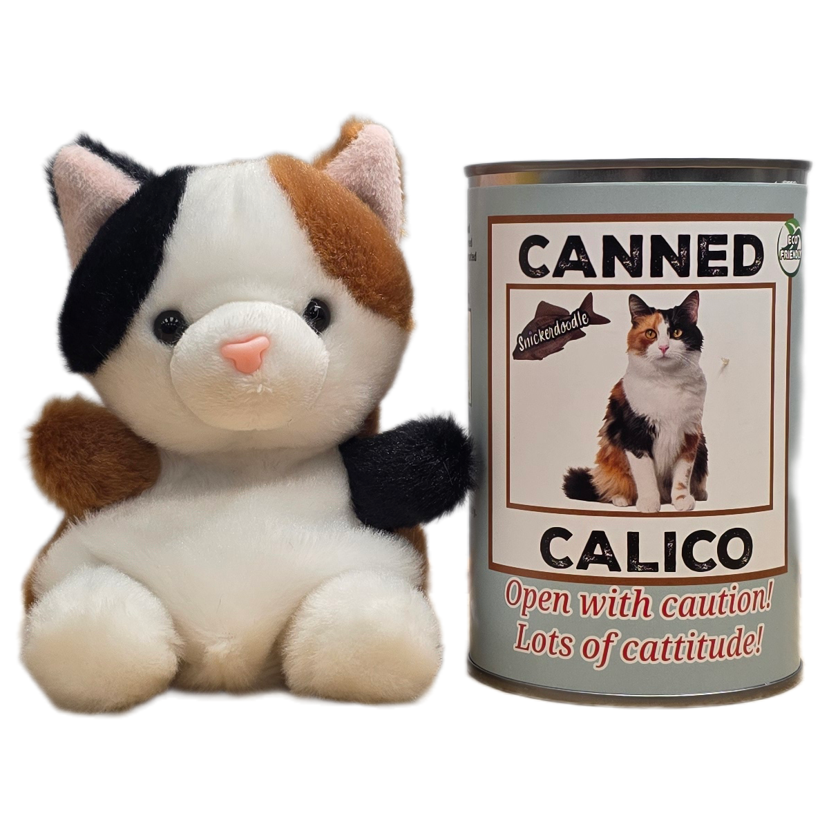 Canned Calico Cat | Stuffed Animal Cat Plush w/Jokes