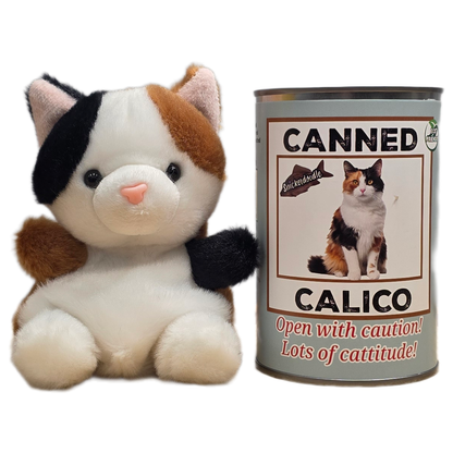 Canned Calico Cat | Stuffed Animal Cat Plush w/Jokes