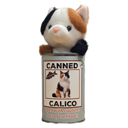 Canned Calico Cat | Stuffed Animal Cat Plush w/Jokes
