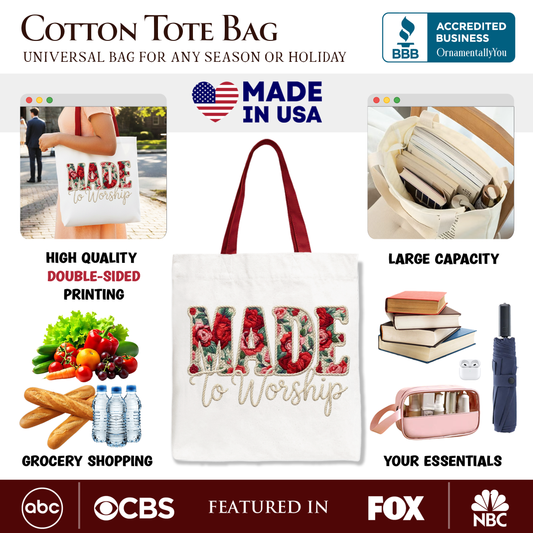 Made to Worship Printed Faux Yarn Crochet Christian Tote Bag