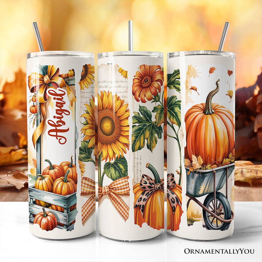 Pumpkin Season Tumbler with Lid and Stainless-Steel Straw, Fall Sunflower