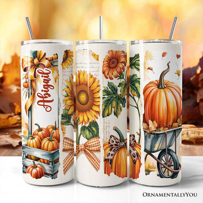 Pumpkin Season Tumbler with Lid and Stainless-Steel Straw, Fall Sunflower