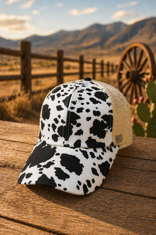 COW PRINT WESTERN  BASEBALL HAT MESH CAP