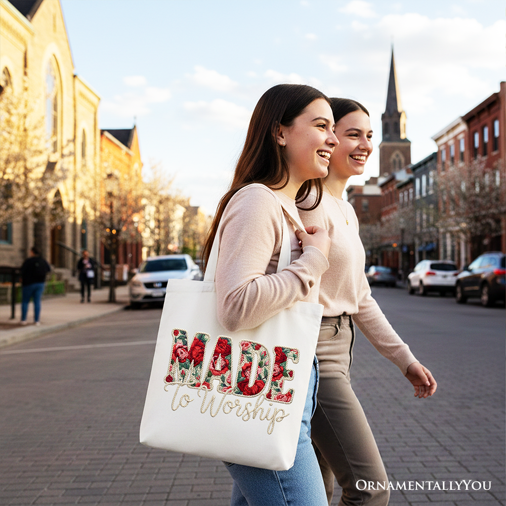 Made to Worship Printed Faux Yarn Crochet Christian Tote Bag