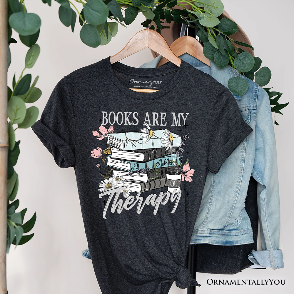 Books Are My Therapy Floral Vintage T-Shirt, Bookworms Tee