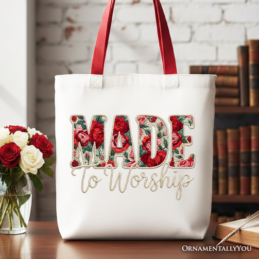 Made to Worship Printed Faux Yarn Crochet Christian Tote Bag