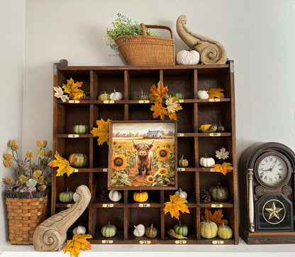 Baby Highland Cow Sunflower Farm - Wood Frame Canvas Art