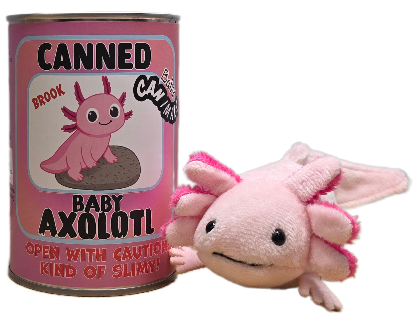 Canned Baby Axolotl | Stuffed Mini Axolotl Plush w/Jokes