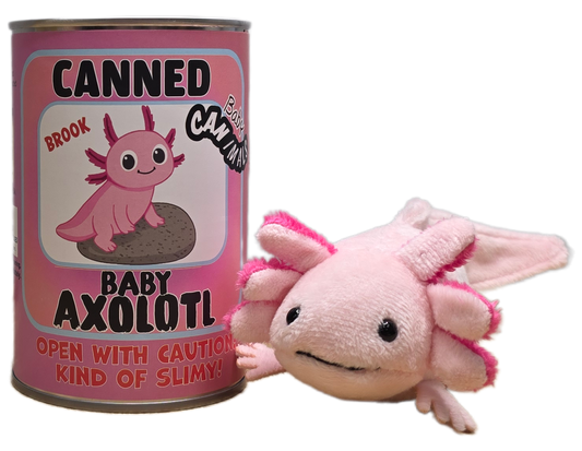 Canned Baby Axolotl | Stuffed Mini Axolotl Plush w/Jokes