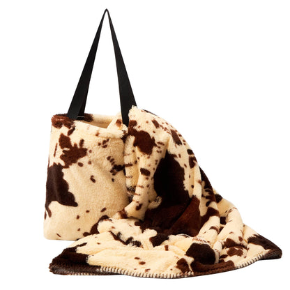 Rodeo Brown Cow Print Sherpa Throw Blanket & Tote Bag Set