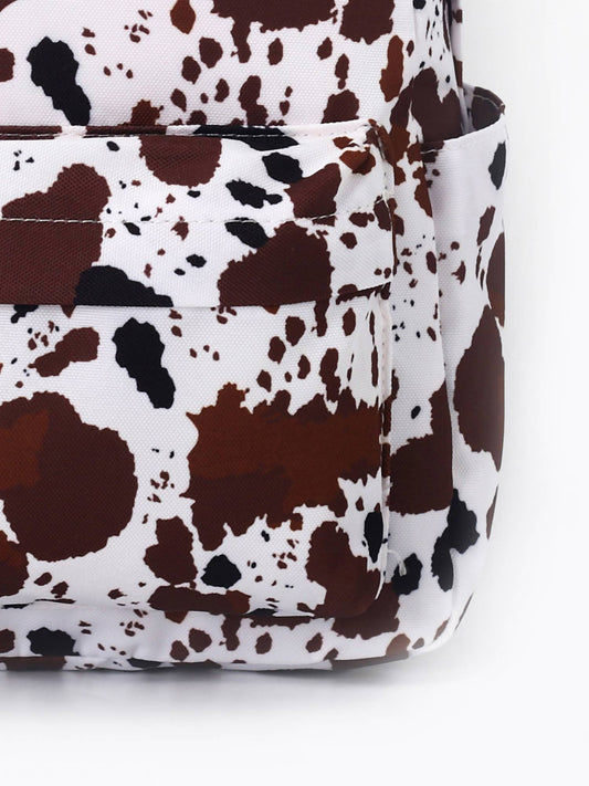 Cow Print Brown Backpack For Kids