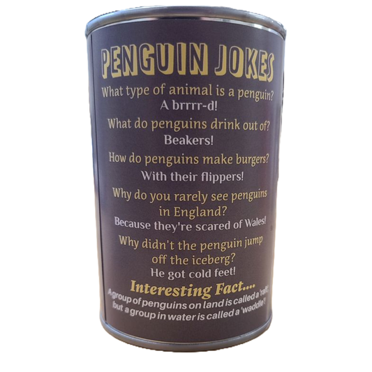Pebbles the Canned Penguin Stuffed Animal Plush w/Jokes