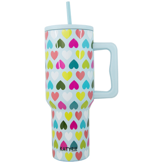 Multicolored Hearts Mint Tumbler Cup w/ Handle