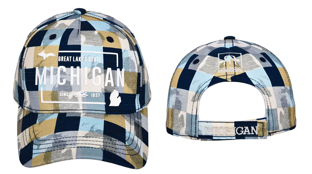 MICHIGAN BLUE & TAN CHECKERED BASEBALL HAT