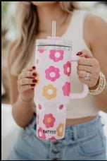 Groovy Flowers Tumbler Cup with Handle
