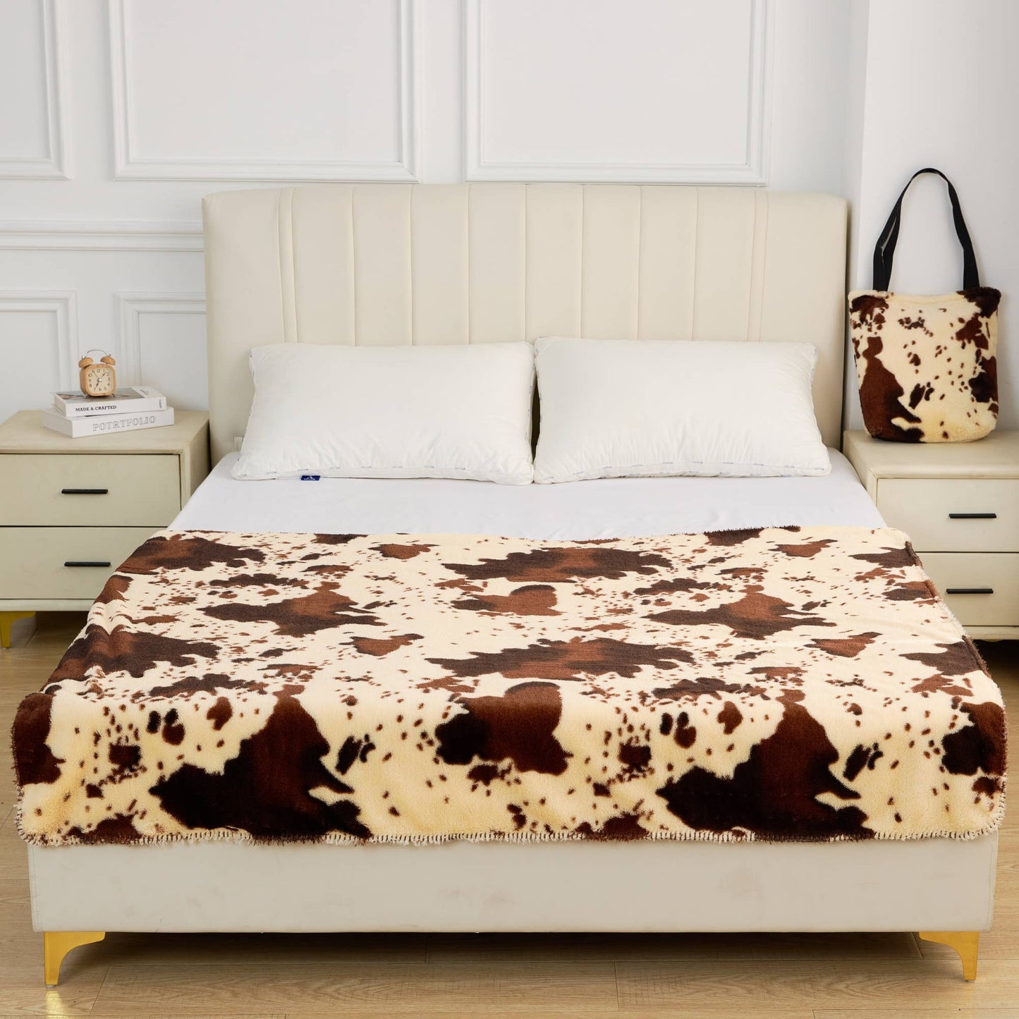 Rodeo Brown Cow Print Sherpa Throw Blanket & Tote Bag Set