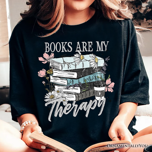 Books Are My Therapy Floral Vintage T-Shirt, Bookworms Tee
