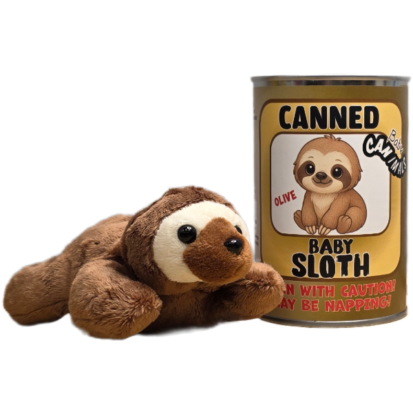 Canned Baby Sloth | Stuffed Mini Sloth Plush w/Jokes