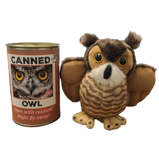 Hoot the Canned Owl Stuffed Animal Plush in Can Funny Jokes