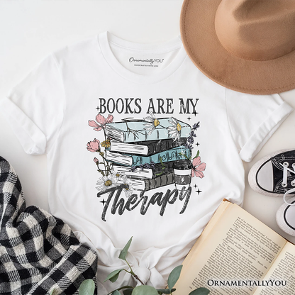 Books Are My Therapy Floral Vintage T-Shirt, Bookworms Tee