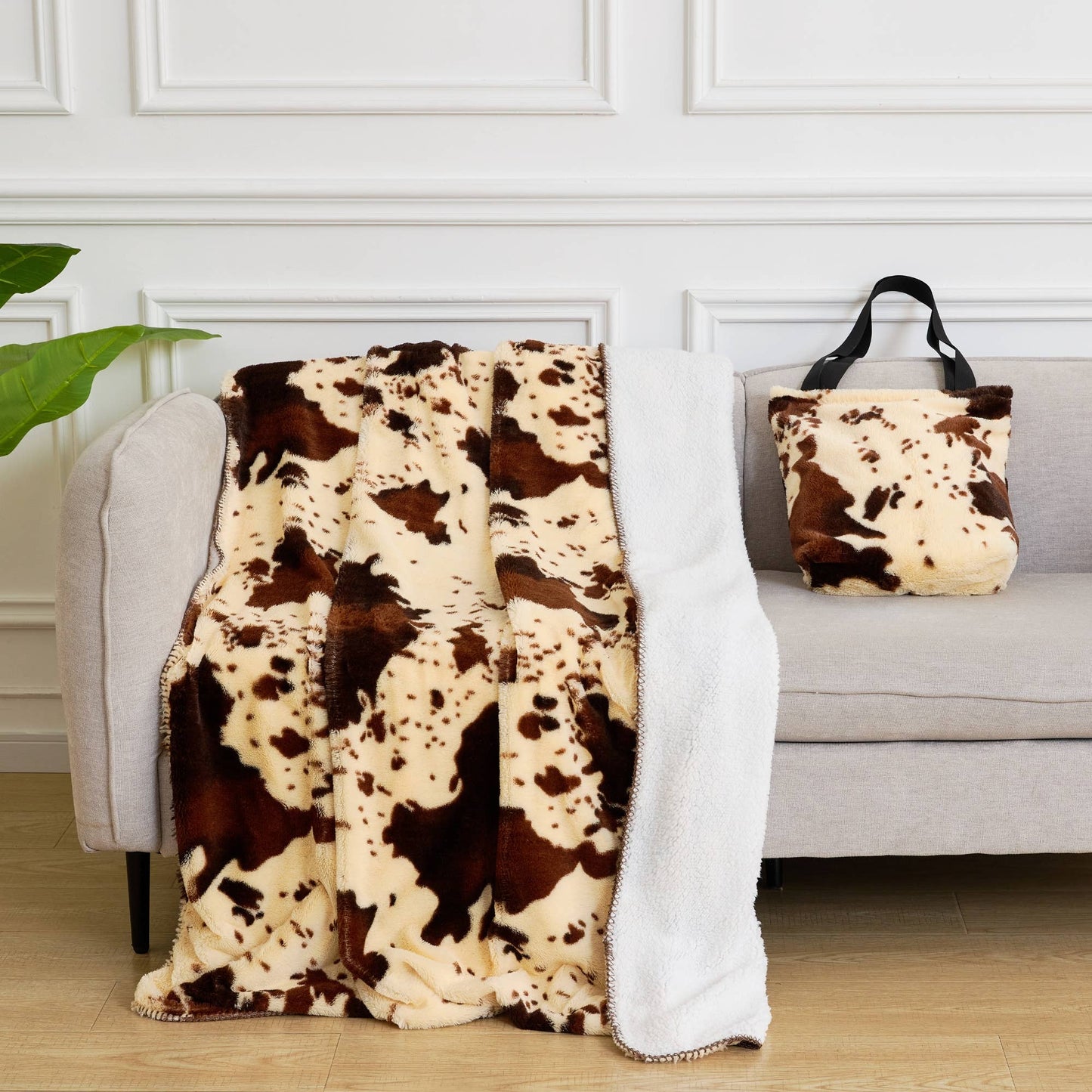 Rodeo Brown Cow Print Sherpa Throw Blanket & Tote Bag Set